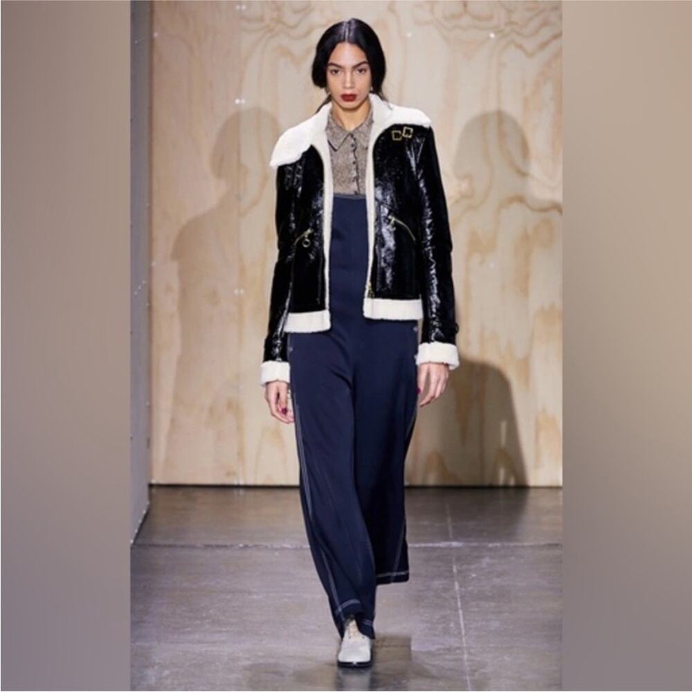 Jonathan Simkhai Vegan Leather Sherpa Aviator Bomber Jacket Women’s XS Black